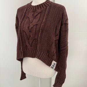 Free People We The People Chocolate Brown Cable Knit Chunky Long Sleeve Sweater